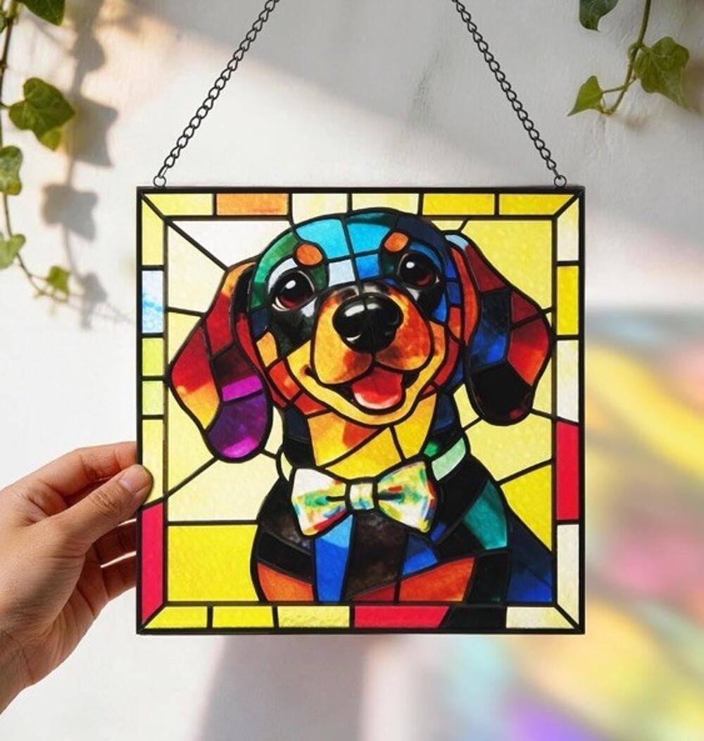 Dachshund Stained Glass Suncatcher for Windows Unique Outdoor Decor Gift